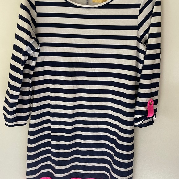 Lilly Pulitzer Navy White Punk Striped Linden A-Line Nautical Dress Sz L - Picture 2 of 10
